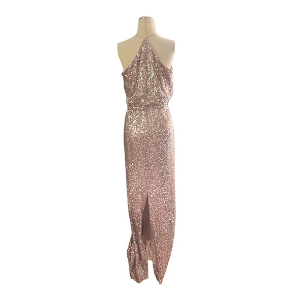 Belle Badgley Mischka Gold Wrap Spaghetti Strap Gown Sz 10 - Picture 9 of 12